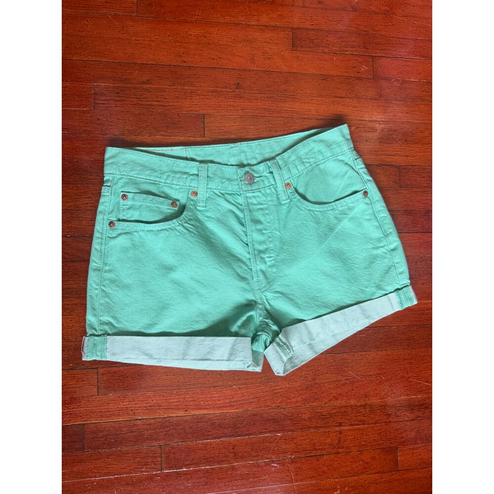 Vintage Y2K Levi 501 Button Front Cuffed Kelly Green Denim Shorts 28 Small M